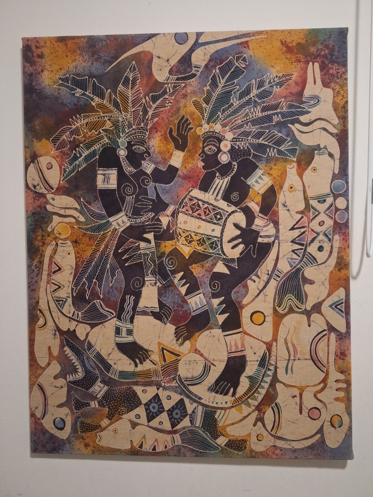 Batik schilderij van Gianto, Indonesische dansers, Ophalen, Ingelijst, Indonesië, Meerkleurig