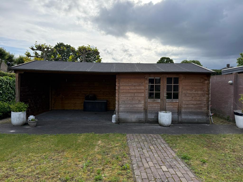 Houten Tuinhuis met Overkapping - Gebruikt, Tuin en Terras, Tuinhuizen, Ophalen, Tuinhuis, 2 ramen, 500 cm of meer
