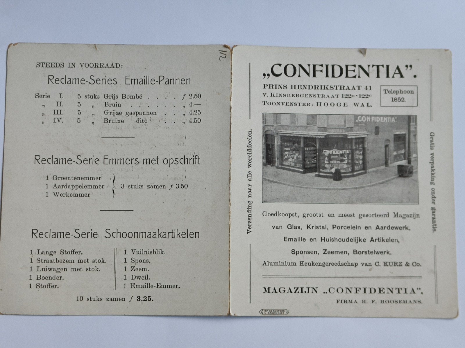 RECLAMEKAART/FOLDER " CONFIDENTIA", HUISHOUDELIJKE ARTIKELEN, Ophalen of Verzenden, Gelezen