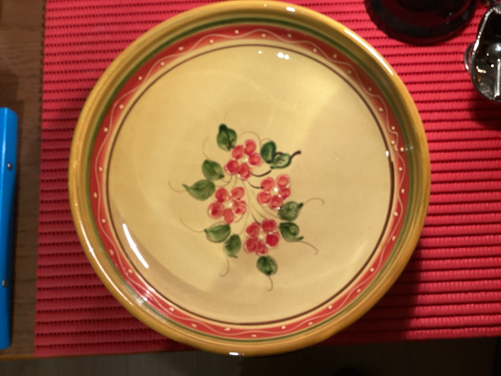 Grote Aardewerk Fruitschaal - Handgeschilderd, Ø 30 cm, Ophalen of Verzenden, Zo goed als nieuw, Rond, Steen of Aardewerk