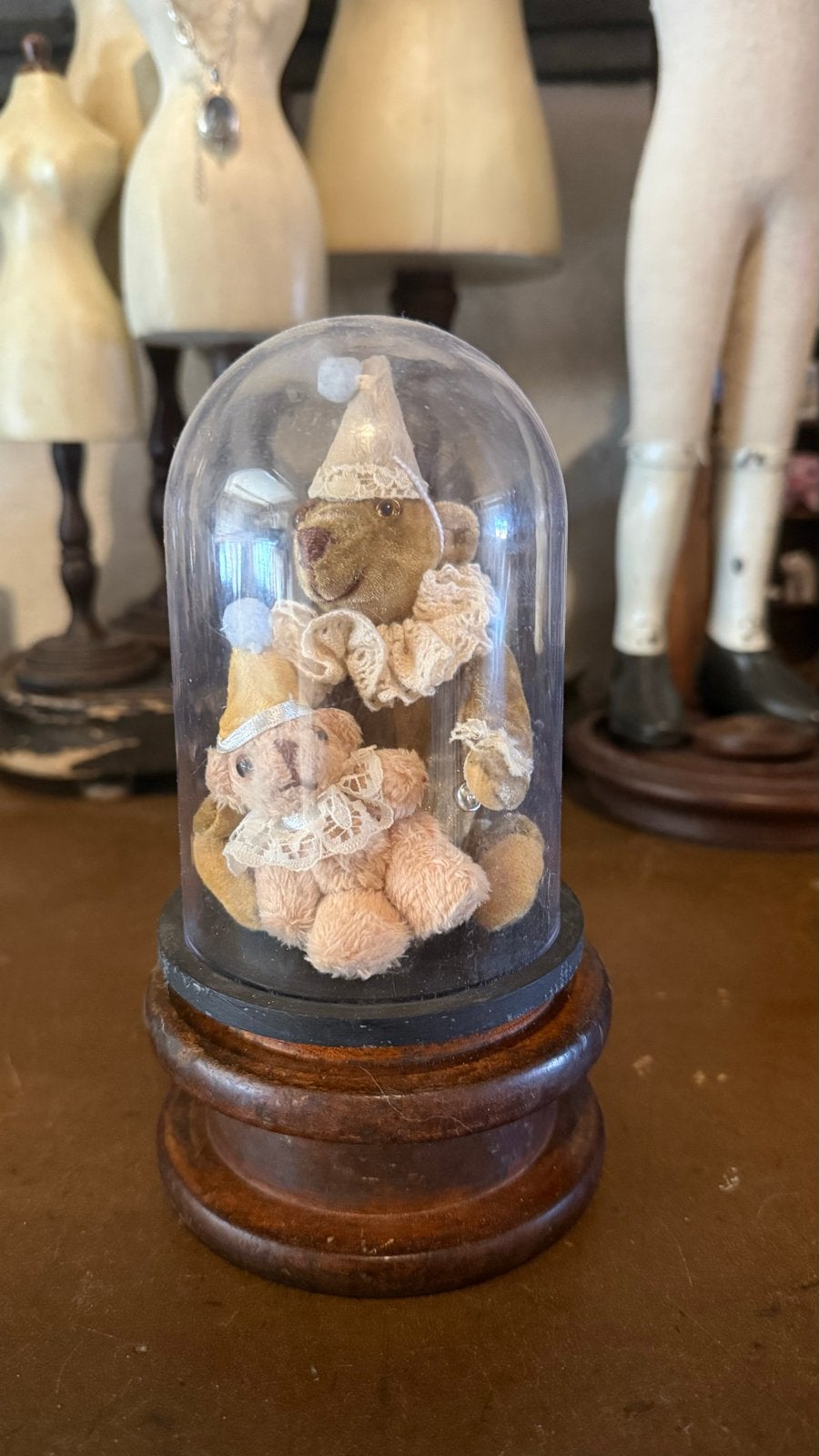 Antieke Teddyberen onder Glazen Stolp - Uniek Decoratiestuk, Antiek en Kunst, Ophalen of Verzenden