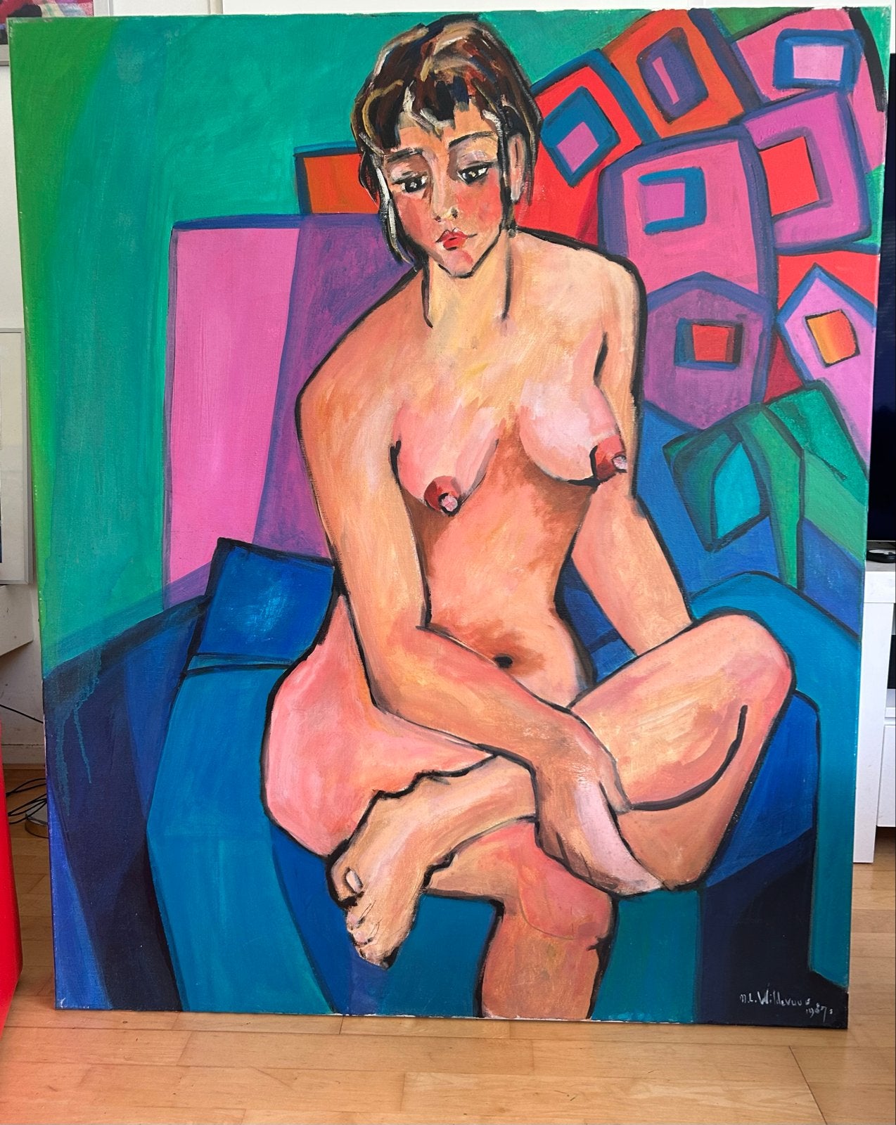 Schilderij "Curacao" - Naaktfiguur door Maya Wildevuur, Ophalen, Handgeschilderd, Textiel, Figuren