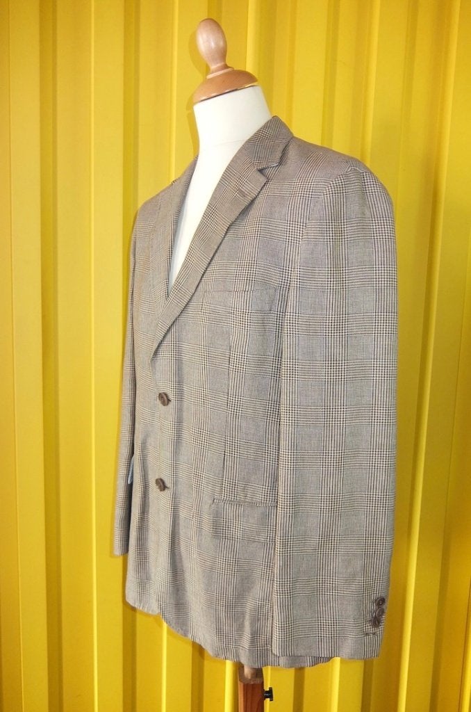Hugo Boss zomerjasje / blazer bruin / beige ruit maat 48, Maat 48/50 (M), Beige, Ophalen of Verzenden, Zo goed als nieuw