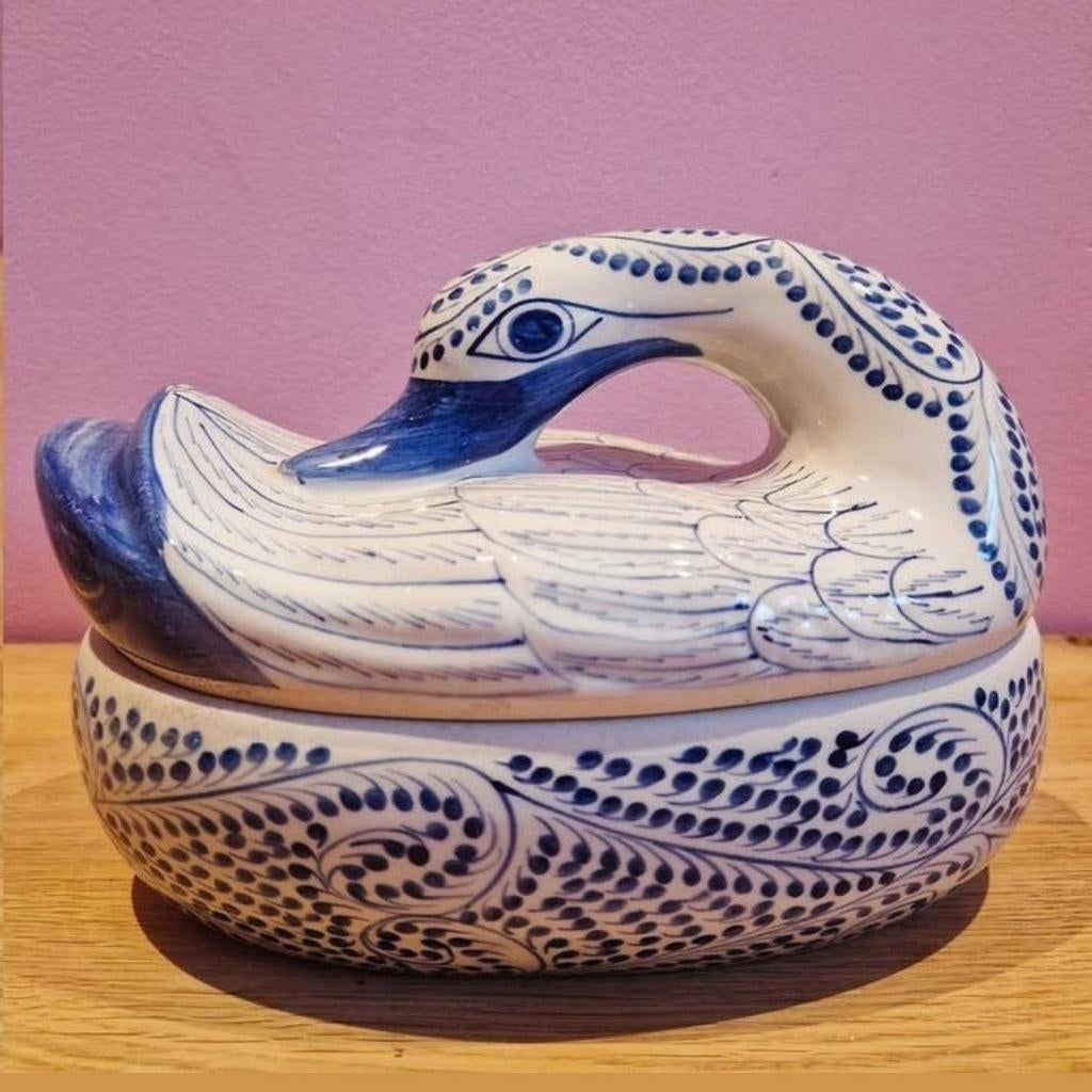 Decoratieve schaal in de vorm van een zwaan - Blauw/Wit, Antiek en Kunst, Antiek | Keramiek en Aardewerk, Ophalen of Verzenden