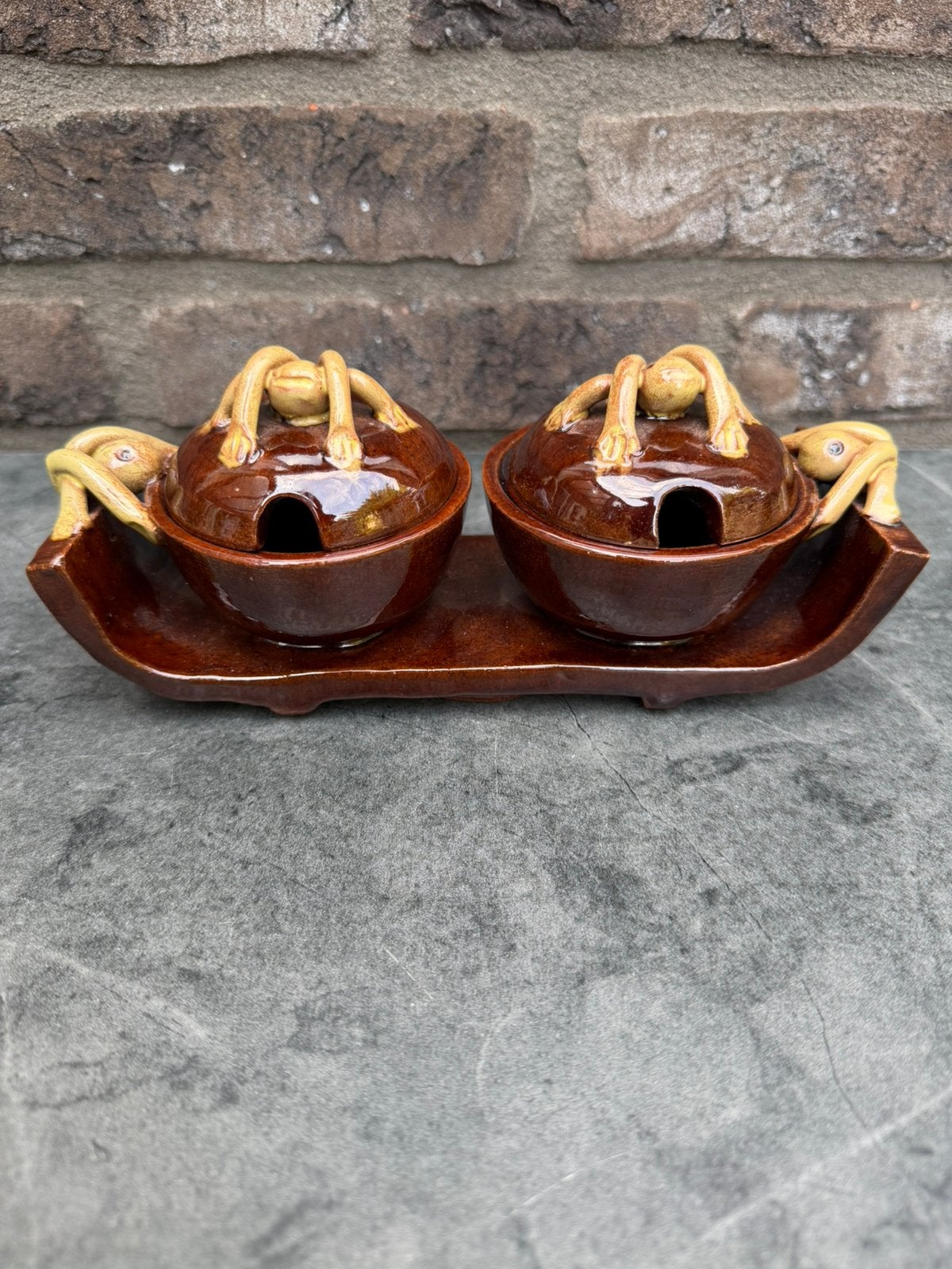 Unieke Vintage Balinese Menageset /Kruidenpotjes met Kikkers, Ophalen of Verzenden