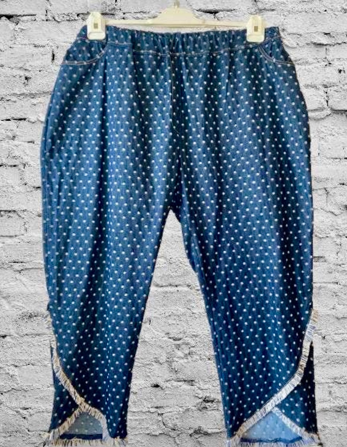 Mona Lisa Aparte stretch capri 54, Verzenden, Zo goed als nieuw, Blauw, Broek of Spijkerbroek
