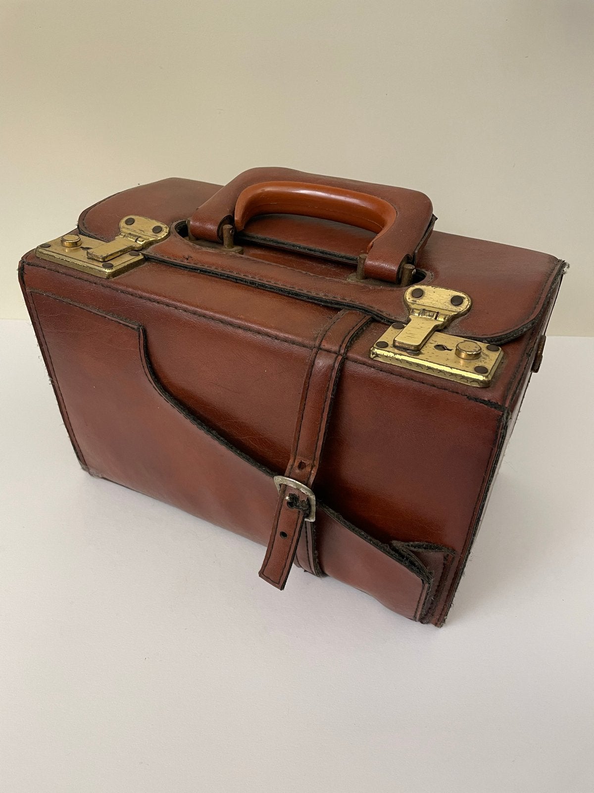 Vintage Kleine Lederen Aktetas - Bruin, Antiek en Kunst, Ophalen of Verzenden