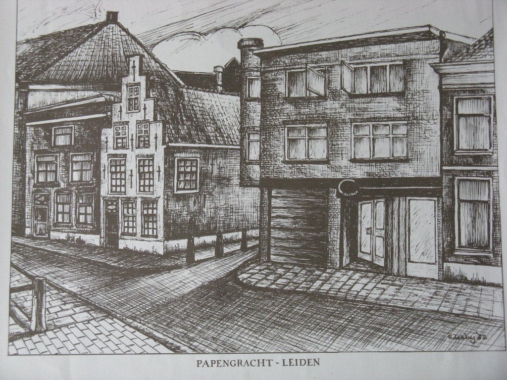 Leiden Papengracht grote prent., 1960 tot 1980, Ophalen of Verzenden, Zo goed als nieuw, Prent