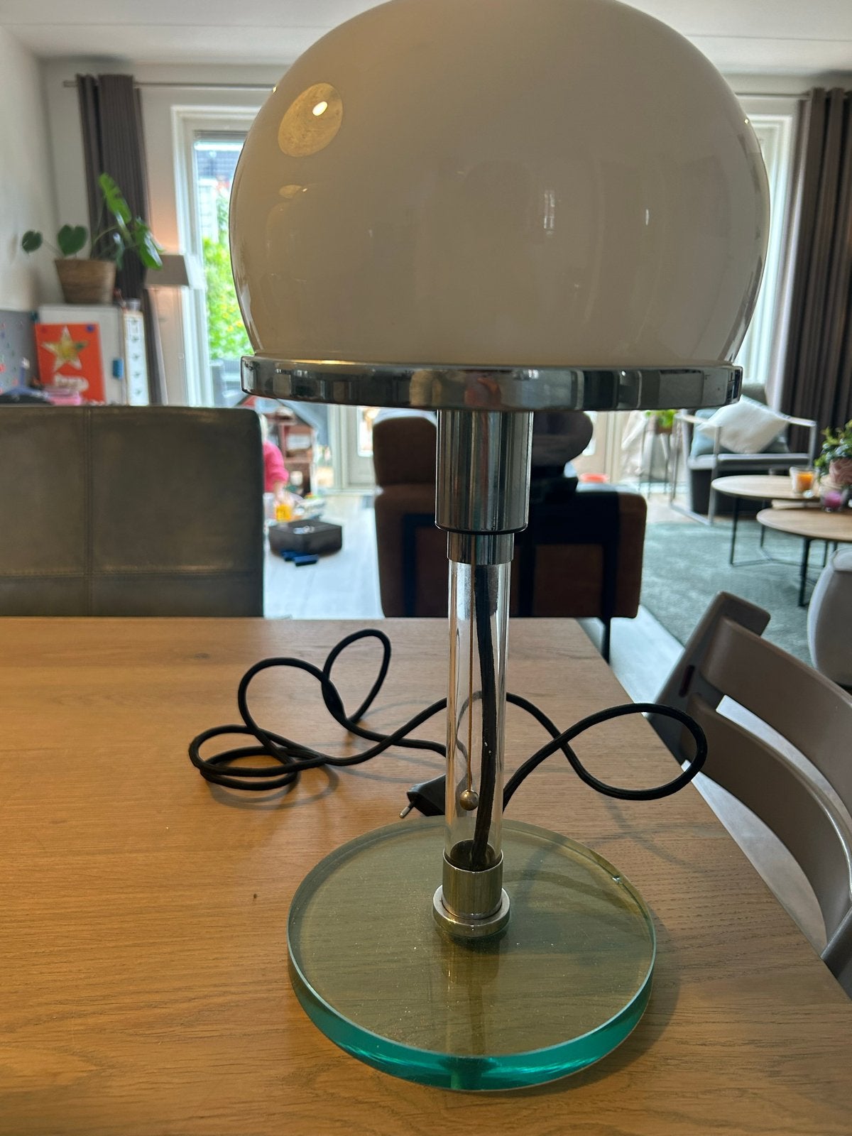 vintage tafellamp met glazen bol, Ophalen, Gebruikt, Glas, 50 tot 75 cm