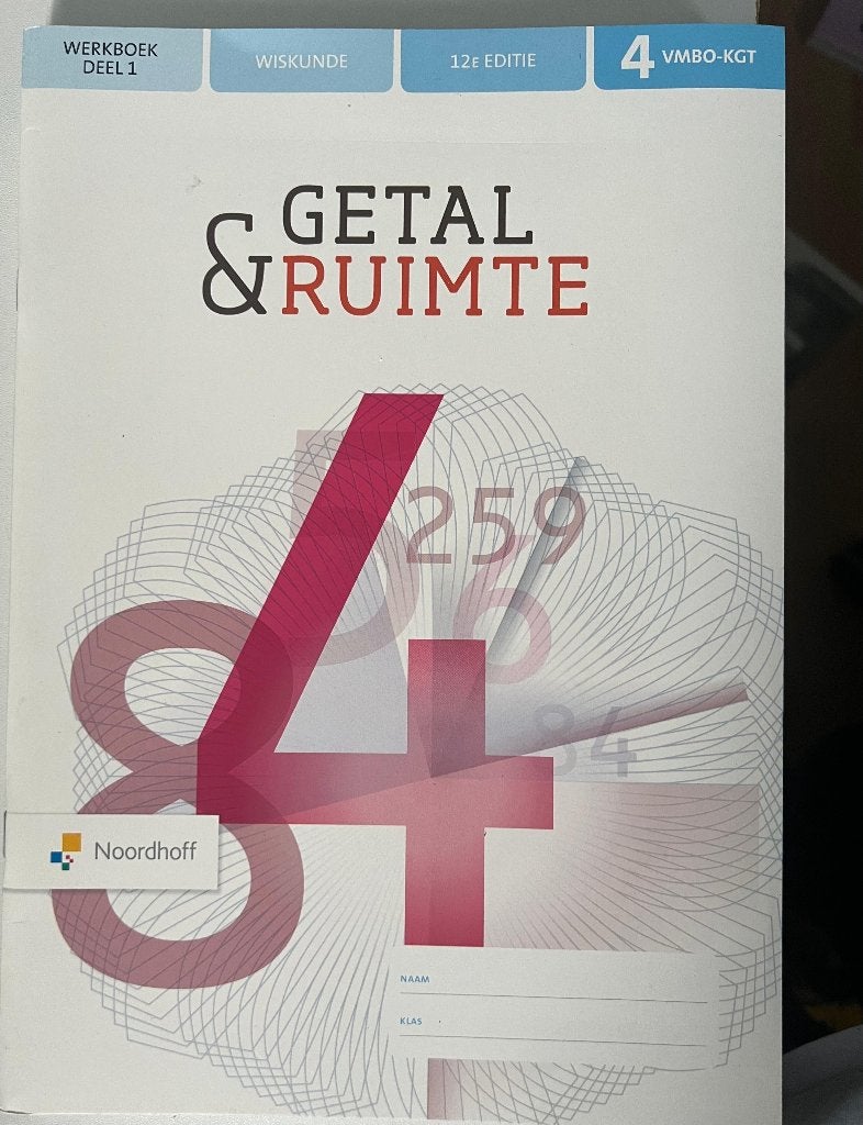 Getal en ruimte Wiskunde 4 VMBO KGT Werkboek deel 1, Ophalen of Verzenden, Zo goed als nieuw, VMBO