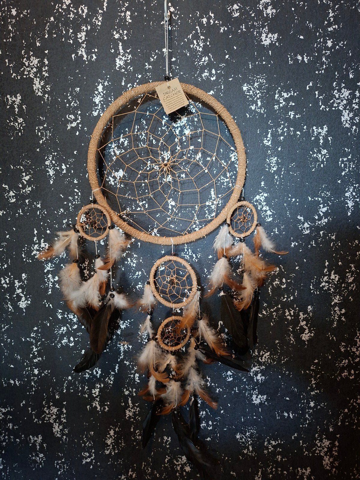 Grote dromenvanger met veren - Boho decoratie, Huis en Inrichting, Boho, Nieuw, Ophalen of Verzenden, Natuurlijk materiaal