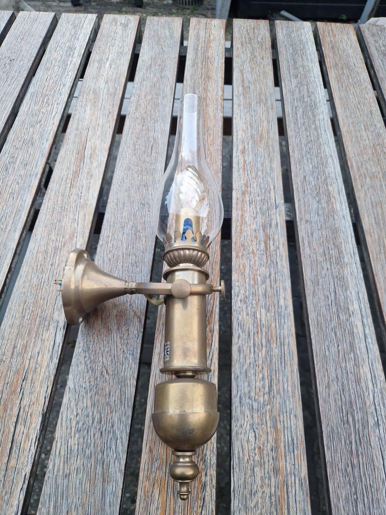 Koperen scheepslamp/wandlamp - olielamp stijl, Antiek en Kunst, Antiek | Lampen, Ophalen