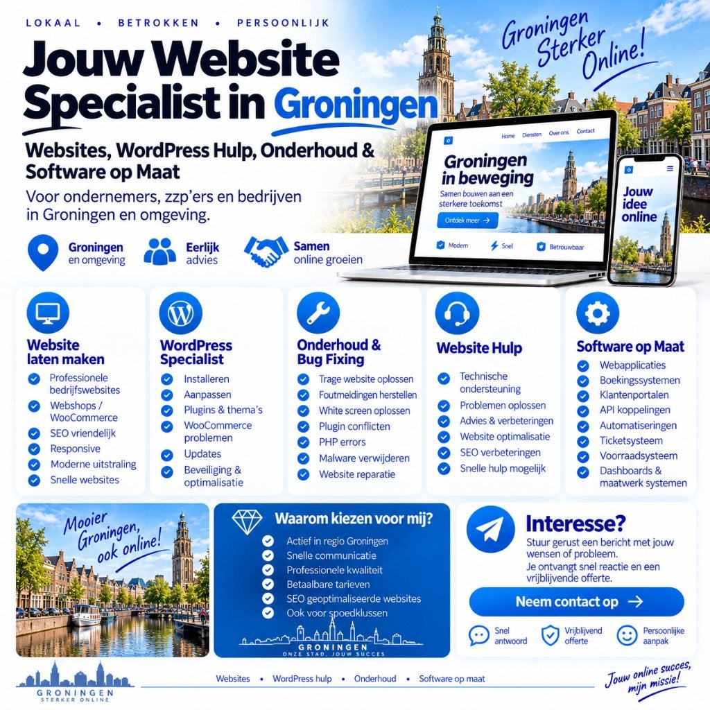 Website Laten Maken & WordPress Hulp Groningen, Vanaf 3 jaar, Geschikt als bijbaan, Freelance of Uitzendbasis, 33 - 40 uur