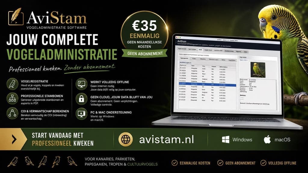AviStam - Professionele Vogeladministratie software, Ophalen, Nieuw, Overige typen
