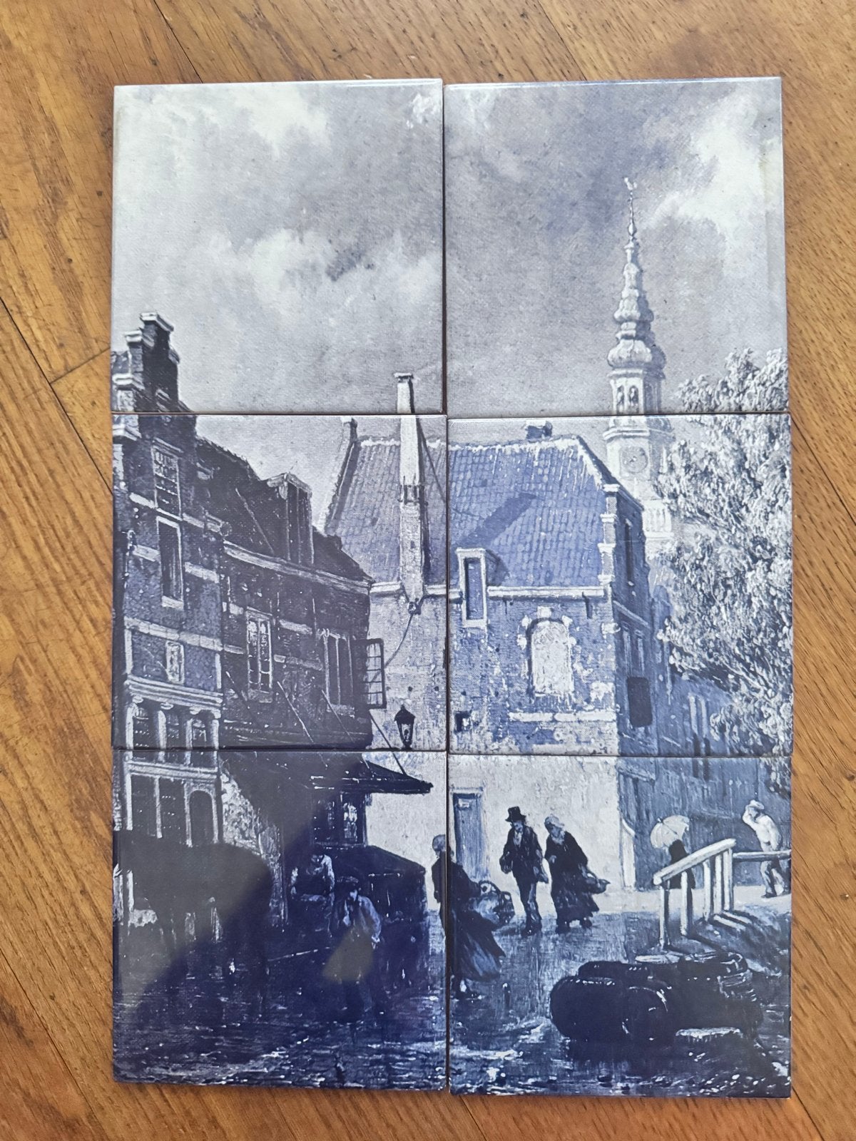 Tableau van 6 Delfts Blauwe Tegels - Hollands Straatbeeld, Antiek en Kunst, Ophalen