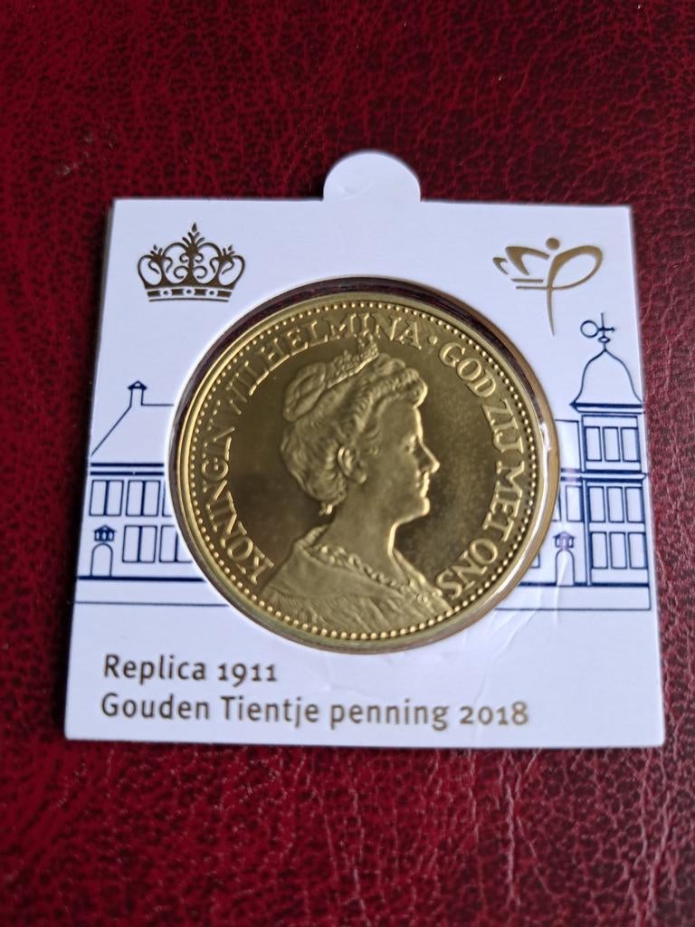 Replica Gouden 10 Gulden 1911 Bedrukte Munthouder 2018, Postzegels en Munten, Penningen en Medailles, Ophalen of Verzenden, Overige materialen