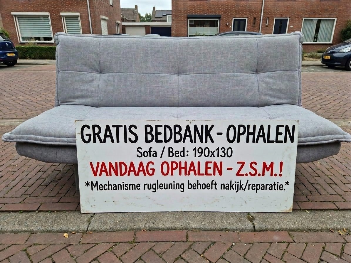 GRATIS AF TE HALEN in Wezep: Nette Grijze Slaapbank (190x130, Ophalen, Gebruikt, Tweepersoons