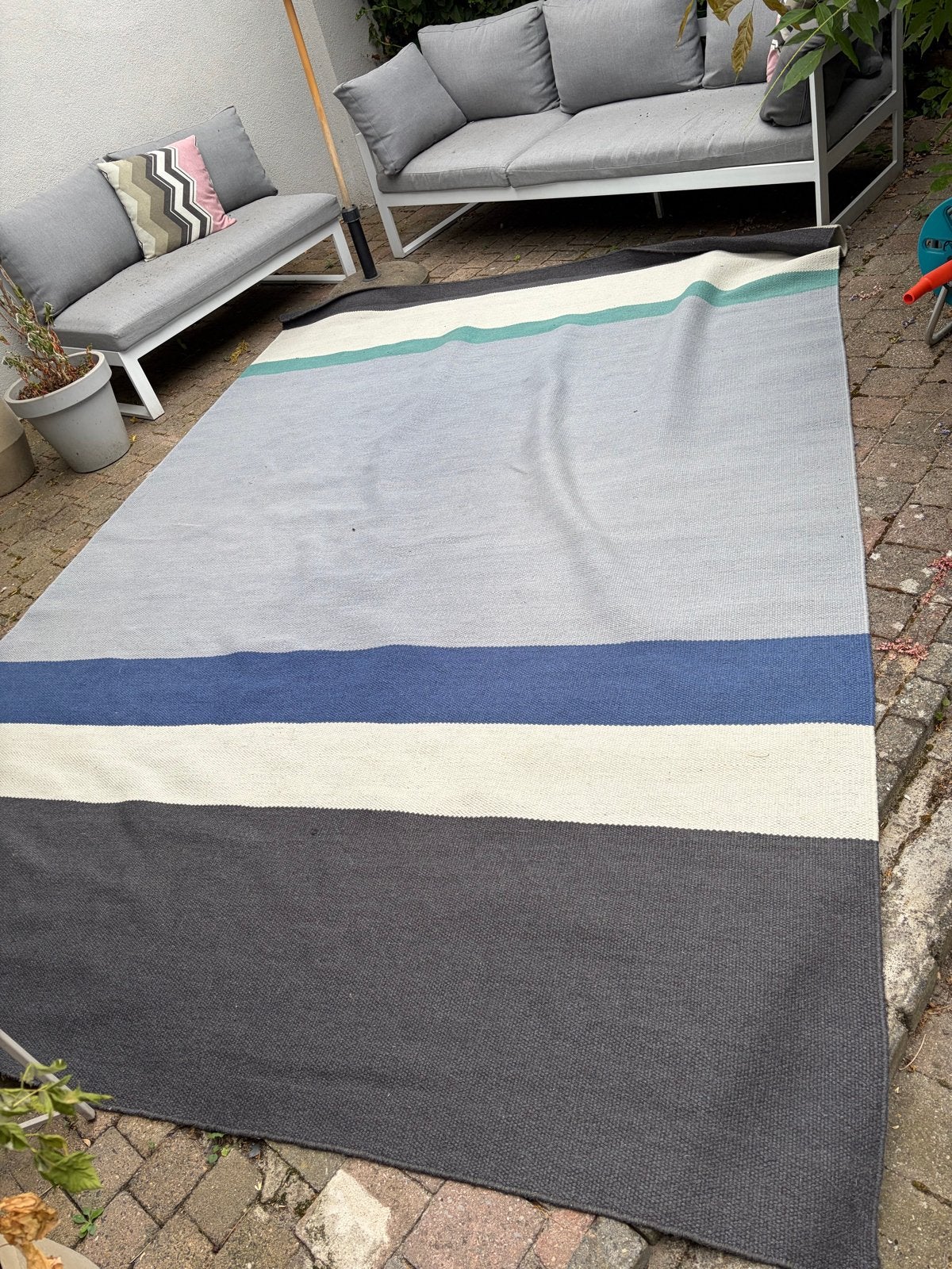 Calligaris Objects Vloerkleed - Grijs/Blauw gestreept, Ophalen, Gebruikt, 200 cm of meer, 200 cm of meer