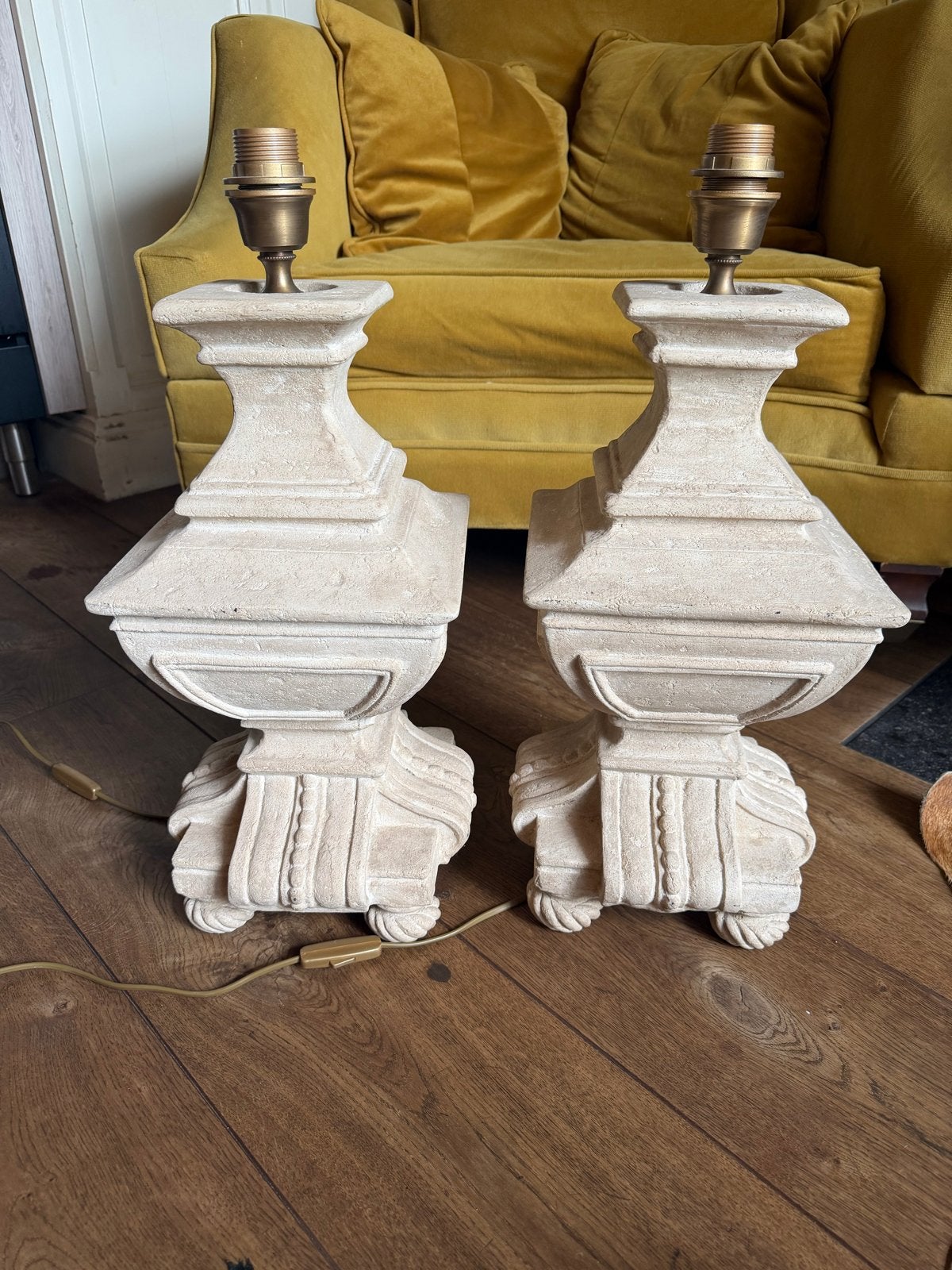 Set van 2 klassieke terracotta stijl schemerlamp, beige, Huis en Inrichting, Lampen | Tafellampen, Gebruikt, E27 (groot), Steen/keramiek