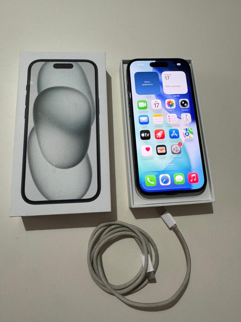 iPhone 15 128GB | Compleet Doos + Oplader, Telecommunicatie, 51 %, IPhone 15, Zwart, Ophalen of Verzenden