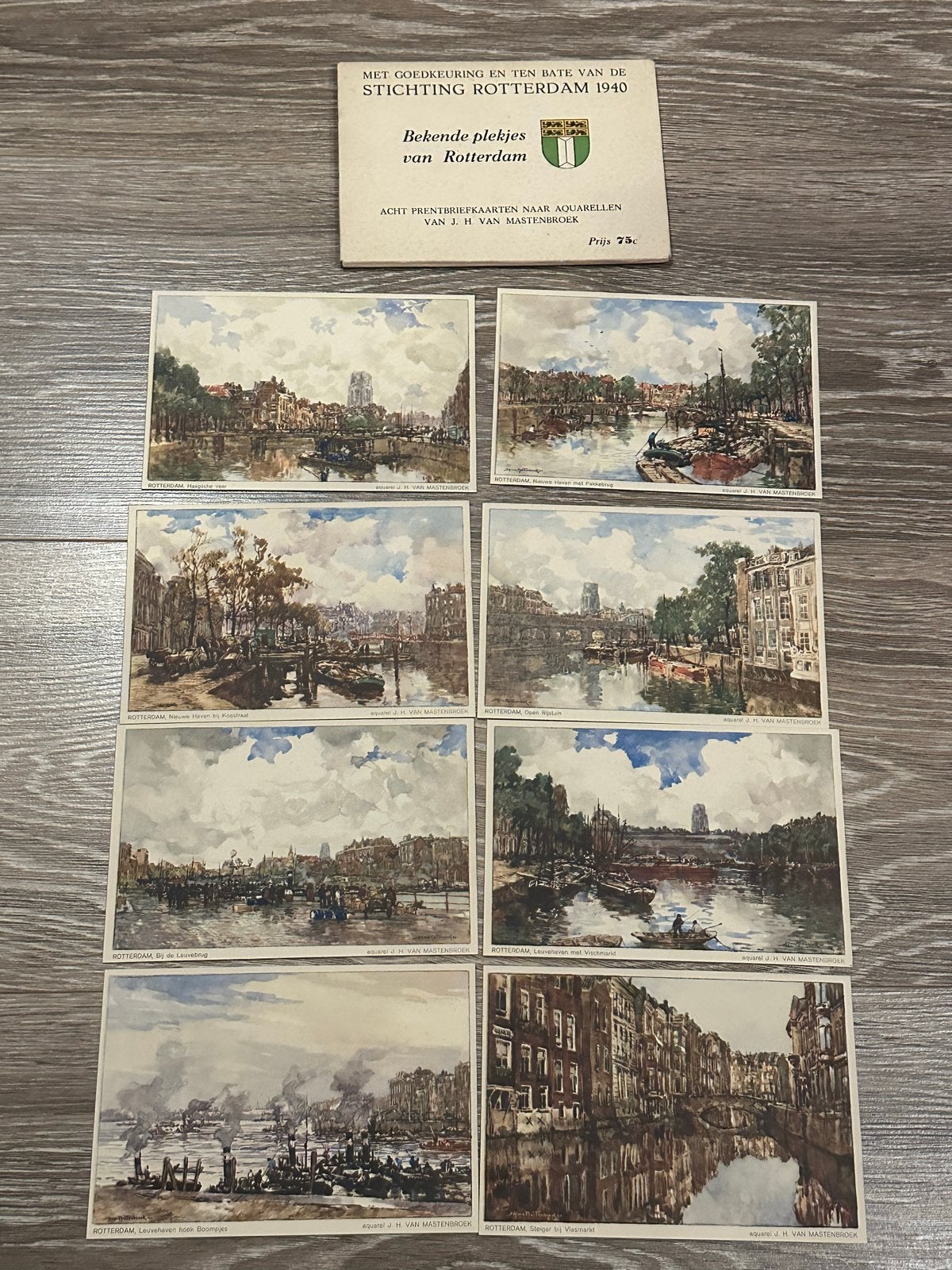 Set van 8 prentbriefkaarten Rotterdam - J.H. van Mastenbroek, Ophalen of Verzenden, 1940 tot 1960, Ongelopen, Zuid-Holland