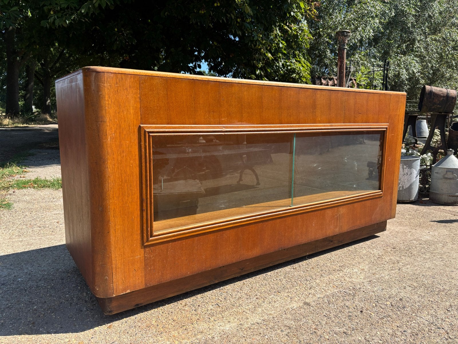 Unieke vintage toonbank met vitrine originele schuifdeuren, Ophalen of Verzenden
