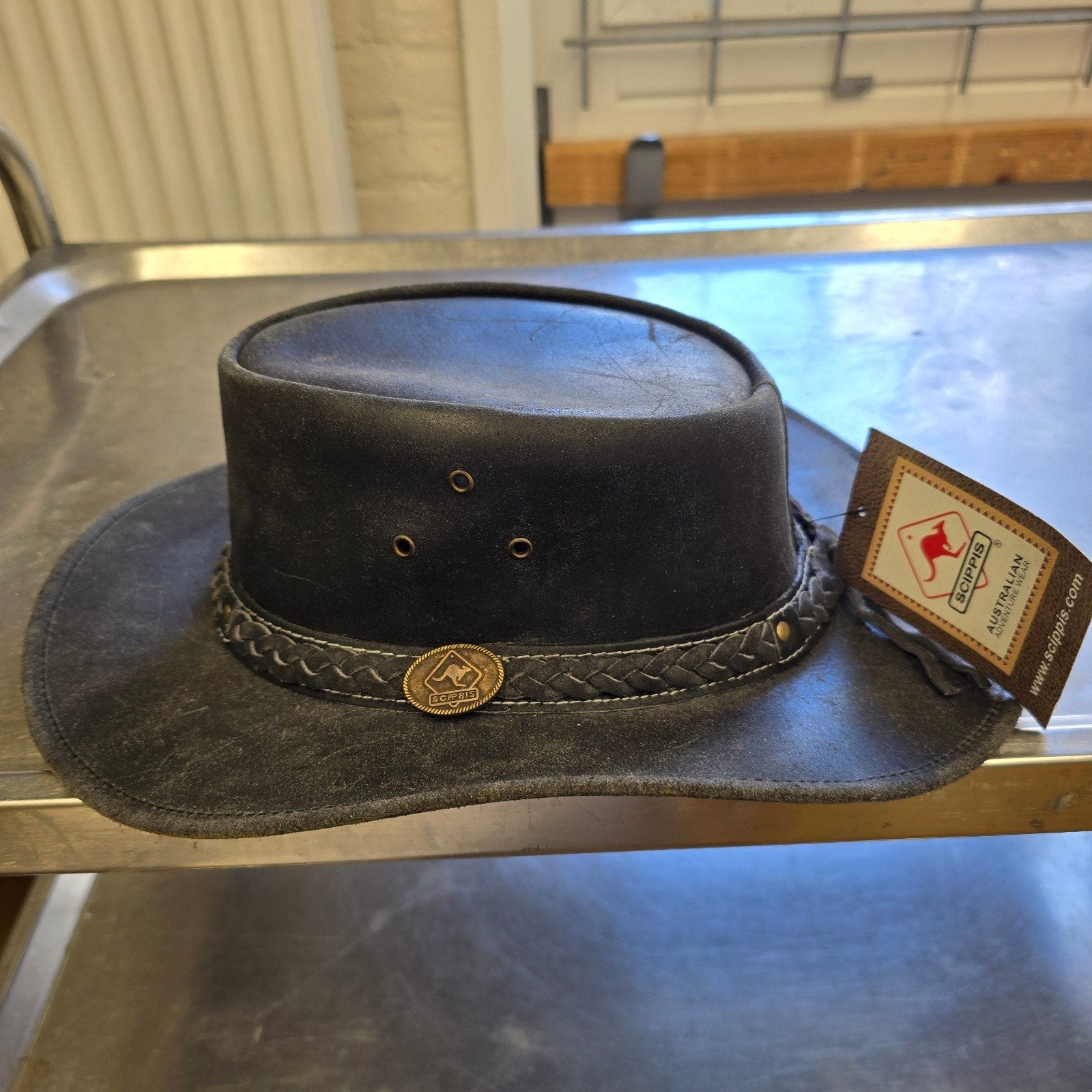 Scippis leren zwarte hoed, Williams Hat Black, mt L 58/59. N, Kleding | Heren, Hoeden en Petten, Hoed, Nieuw, Ophalen of Verzenden