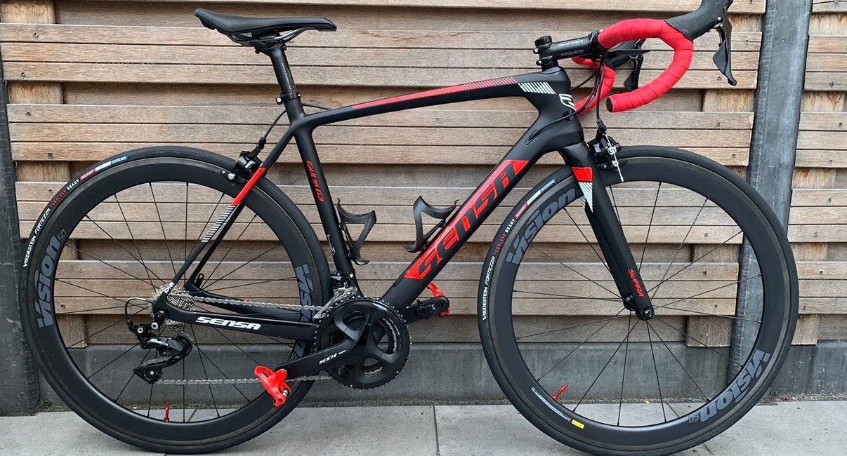 Sensa Giula G3 carbon fiets + carbon Vision SC50 wielen, Gebruikt, Velgrem, 53 tot 57 cm, Ophalen