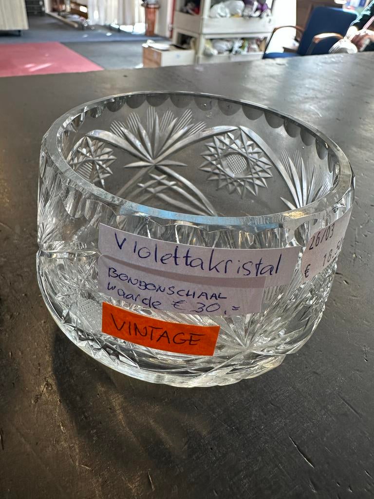 Vintage Violetta Kristal Bonbonschaal - 8,5x12 cm, Ophalen of Verzenden