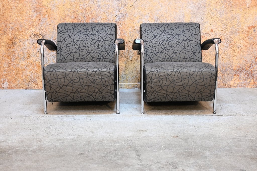 ZGANieuw 2 grijze stoffen Leolux Scylla design fauteuils, Leolux, Leolux, 75 tot 100 cm, Ophalen of Verzenden