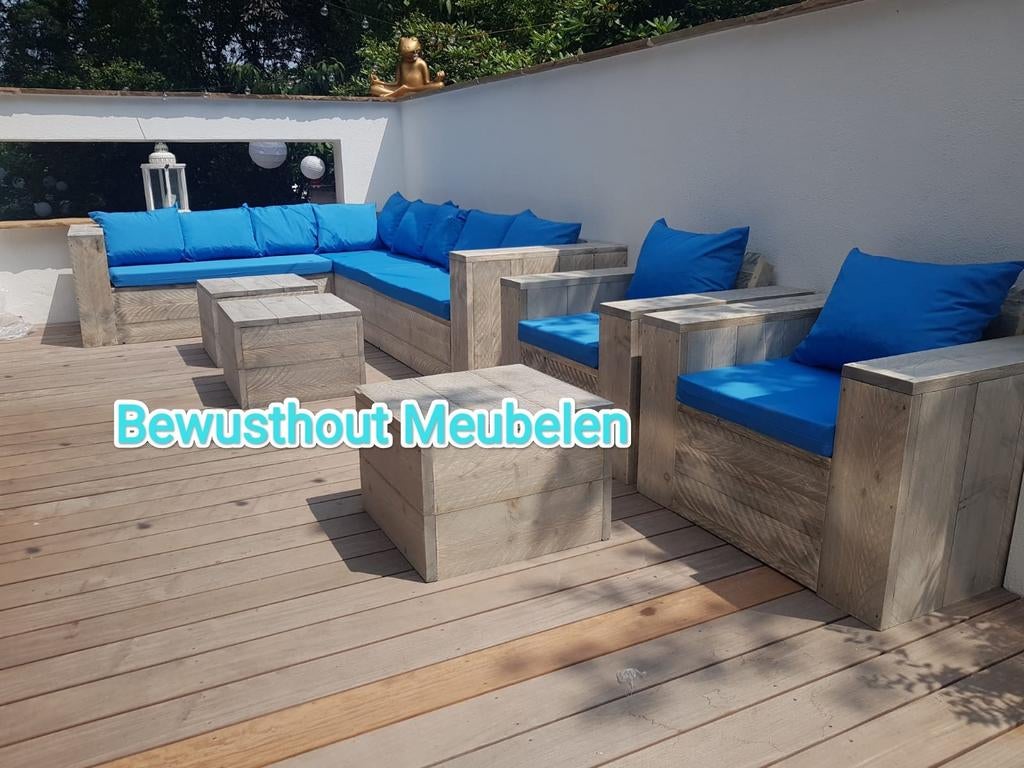 Lounge Hoekbank Steigerhout |Weerbestendig |Direct Leverbaar, Meer dan 8 zitplaatsen, Steigerhout, Nieuw, Ophalen of Verzenden