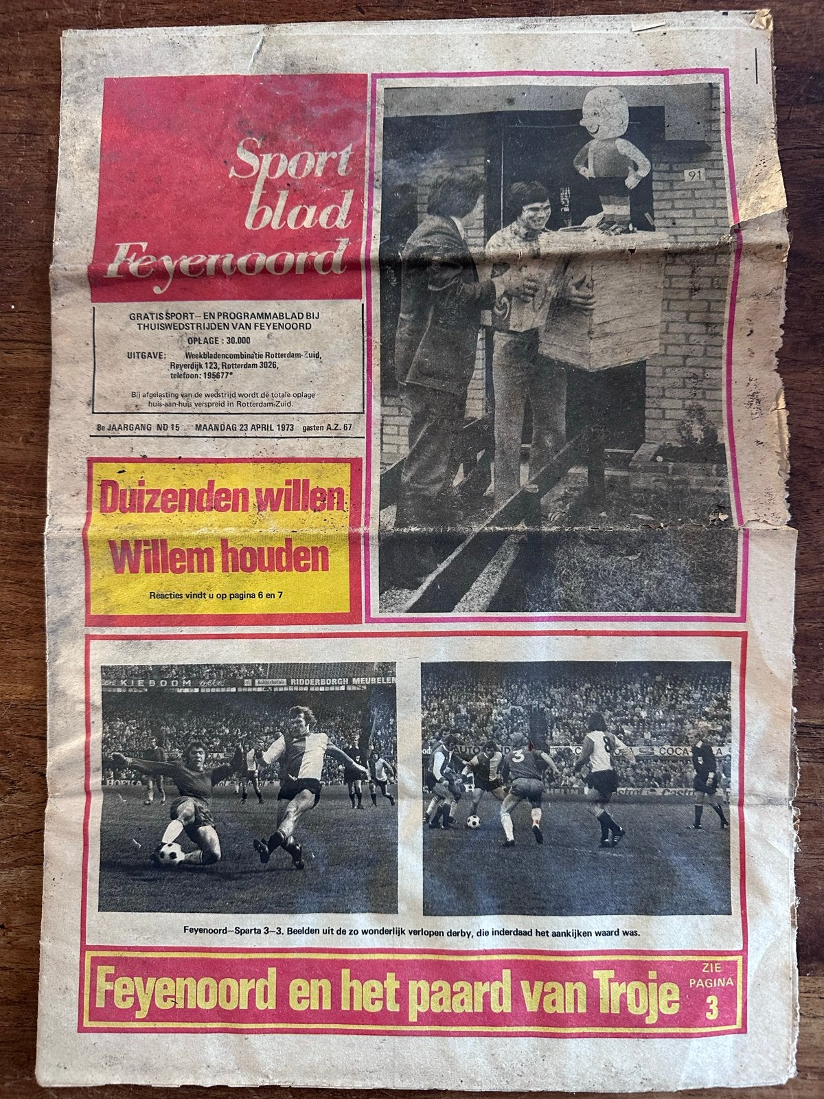 Sportblad Feyenoord - 22 april 1973 - Willem van Hanegem, Verzenden, 1960 tot 1980, Nederland, Krant