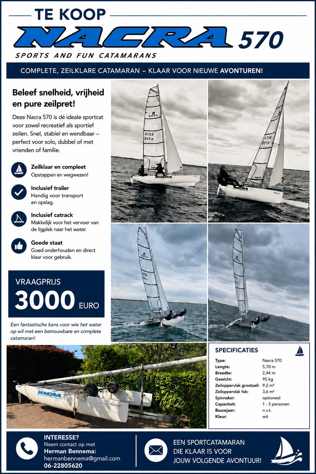Nacra 570 catamaran, Ophalen, Gebruikt, Overige typen, 15 tot 30 m²