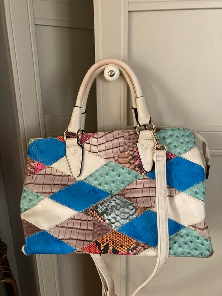Kleurrijke Handtas met Patchwork Design, Sieraden, Tassen en Uiterlijk, Tassen | Damestassen, Ophalen of Verzenden, Gebruikt, Overige kleuren
