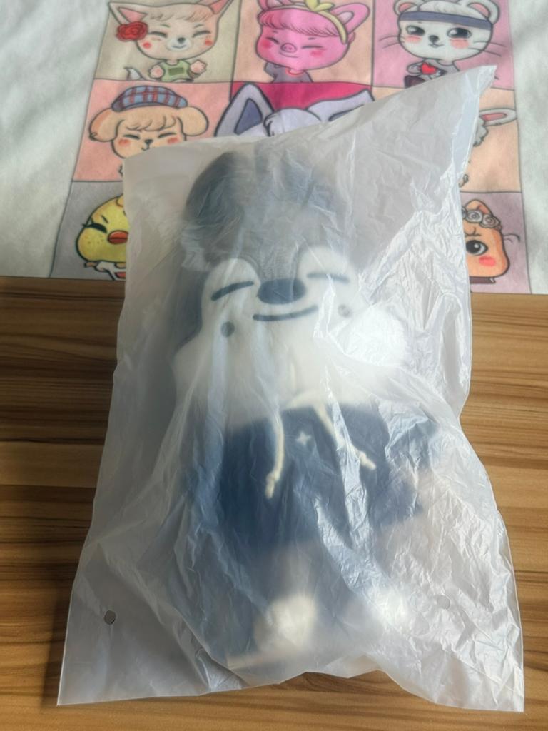 Officieel skzoo plush wolfchan bang chan, Ophalen of Verzenden, Zo goed als nieuw, Foto of Kaart