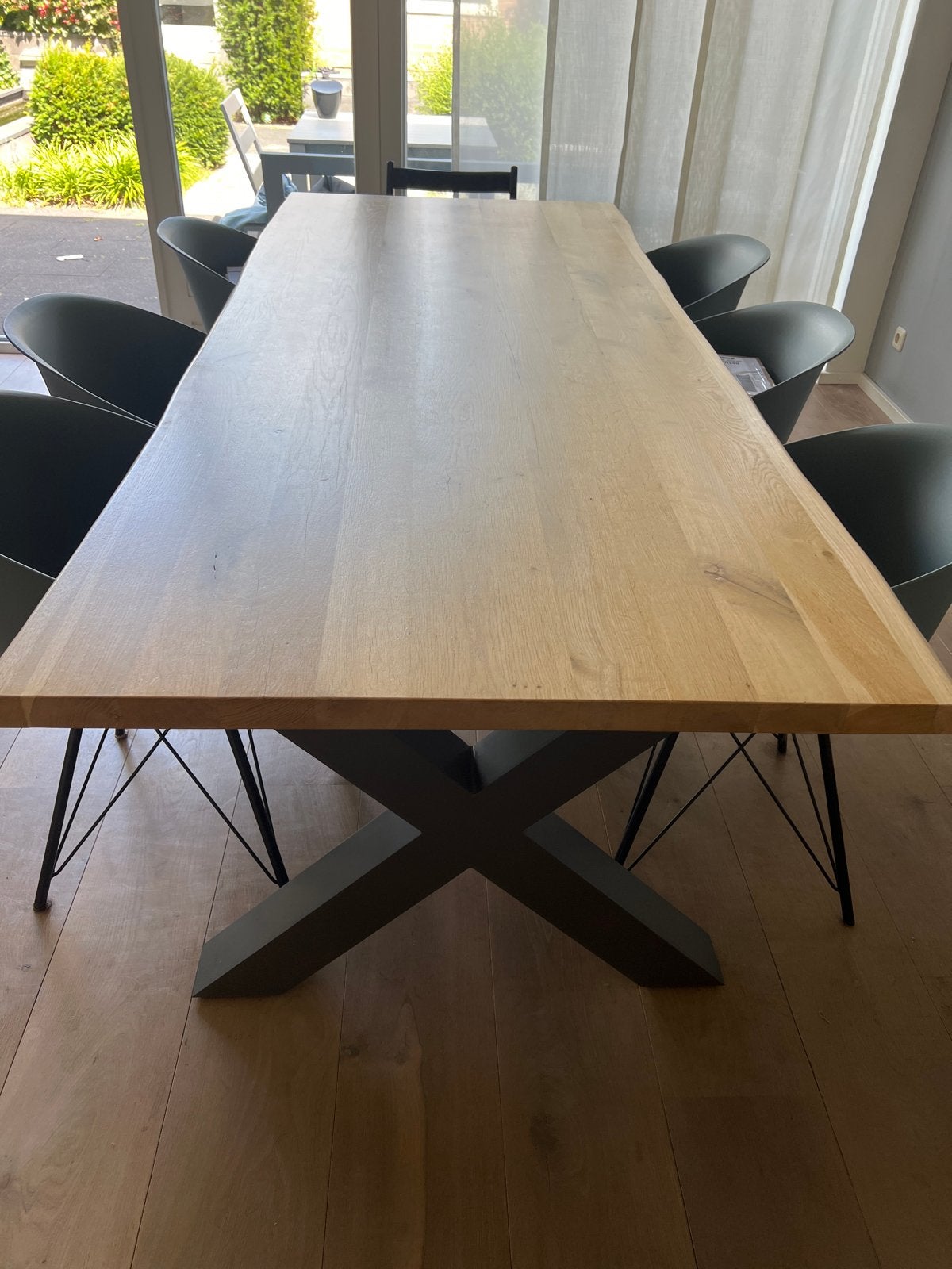 Boomstamtafel, Eetkamertafel 240x100 met Grijs Onderstel, Ophalen, 100 tot 150 cm, Eikenhout, 200 cm of meer
