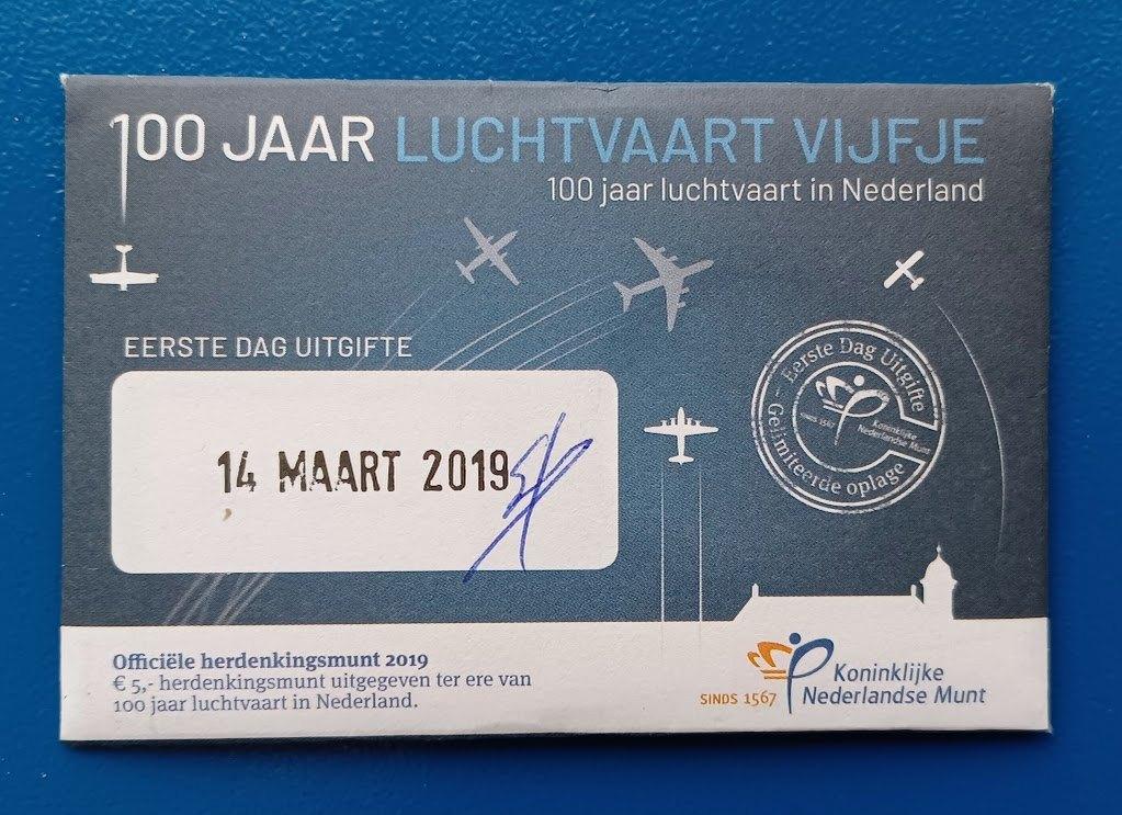 Luchtvaart Vijfje 2019 eerste dag uitgifte in coincard, Postzegels en Munten, Verzenden, Koningin Beatrix, Euro's, Setje
