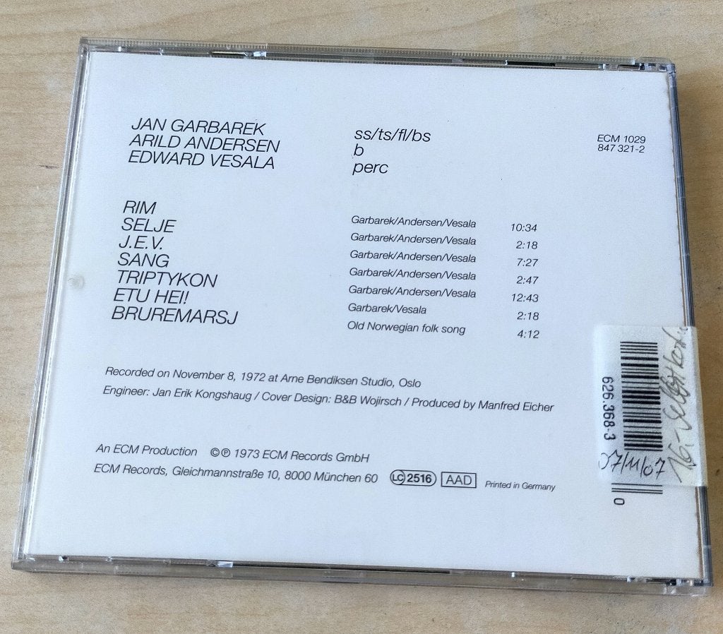 Jan Garbarek - Triptykon CD 1973/199? ECM, Ophalen of Verzenden, Zo goed als nieuw, Jazz