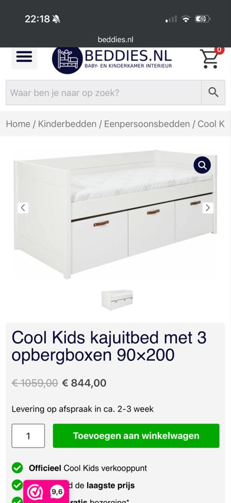 Cool Kids Kajuitbed met 3 Opbergboxen 90x200, Ophalen of Verzenden, Nieuw, 180 cm of meer, 85 tot 100 cm