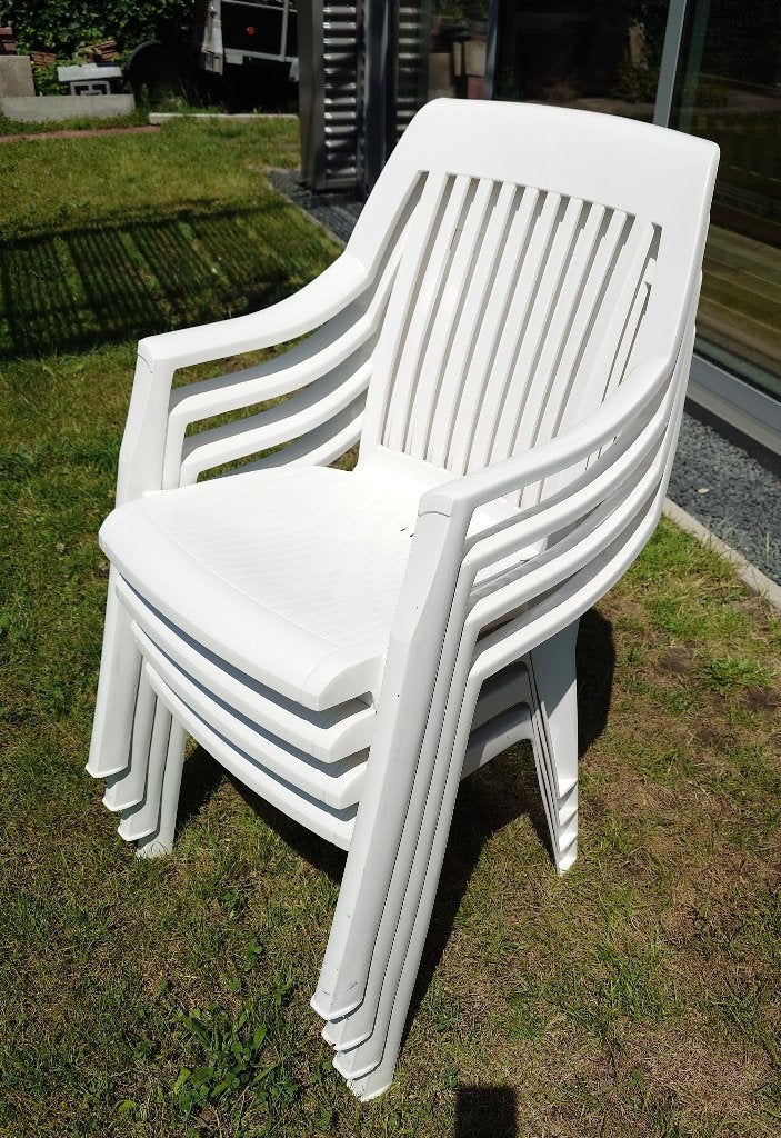 4 stapelbare Hartman tuinstoelen, Ophalen, Gebruikt, Kunststof, Stapelbaar