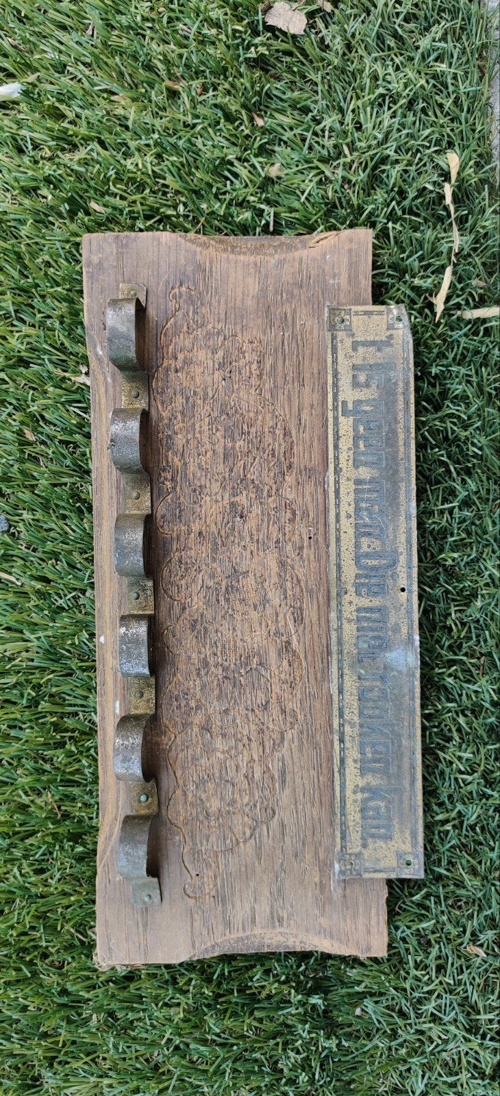 Antieke houten pijpenhouder met metalen plaat, Antiek en Kunst, Ophalen