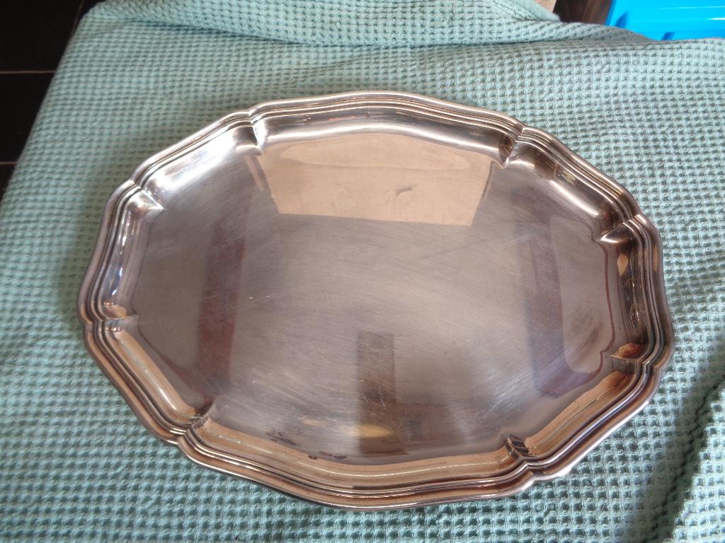 verzilverde schaal 32 cm lang 24 cm breed, Antiek en Kunst, Ophalen of Verzenden