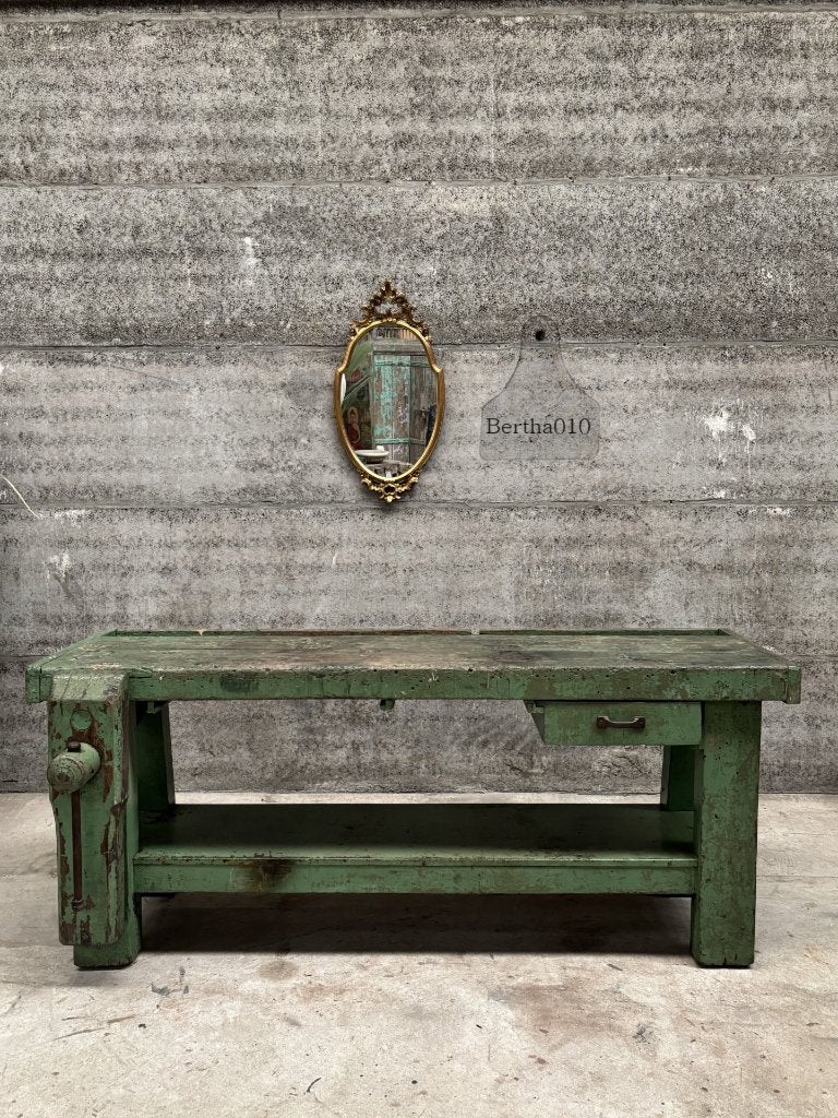 Unieke antieke houten werkbank prachtige originele patina, Ophalen of Verzenden, Zo goed als nieuw, 170 cm of meer, Bankschroef