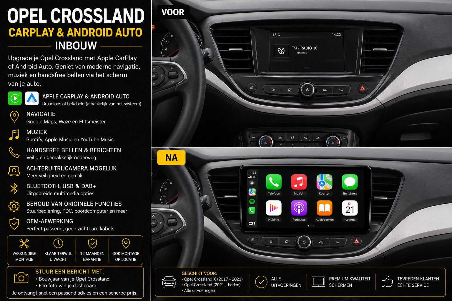 Opel Crossland CarPlay & Android Auto Inbouw, Ophalen, Nieuw