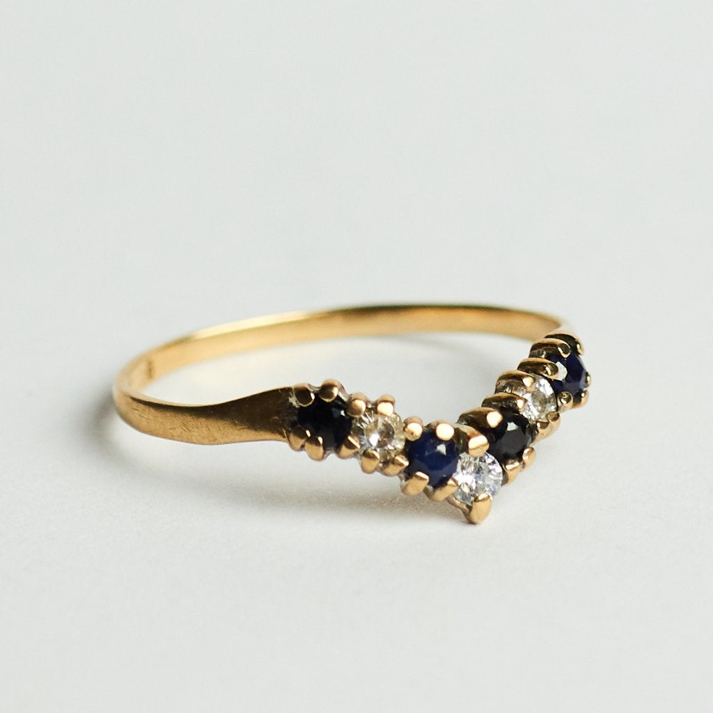 Vintage gouden ring wishbone goud saffier diamant aanschuif, Sieraden, Tassen en Uiterlijk, Ophalen of Verzenden, Met edelsteen