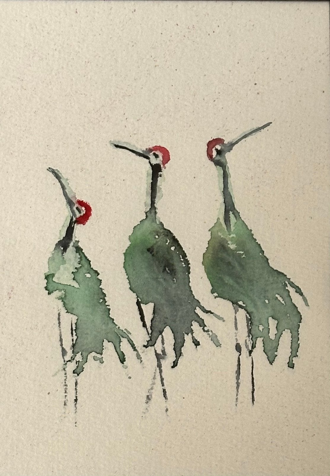 Kraanvogels aquarel, Antiek en Kunst, Aquarel, Papier/karton, Ingelijst, Ophalen of Verzenden