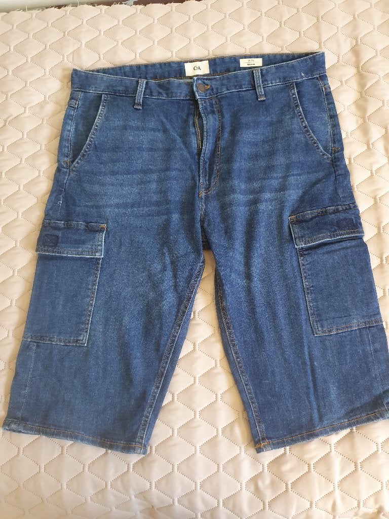 korte broek jeans cargo, Blauw, Zo goed als nieuw, W33 - W34 (confectie 48/50), C&A