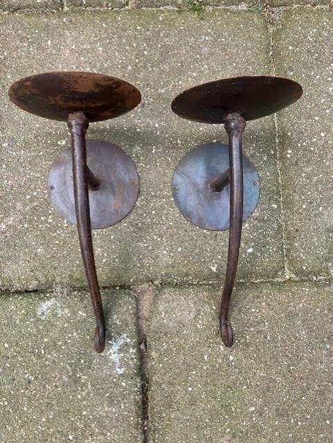 2 metalen muur kaarsenhouders, 35 cm hoog,  gebruikt, Huis en Inrichting, Woonaccessoires | Kandelaars en Kaarsen, Gebruikt, 25 tot 50 cm
