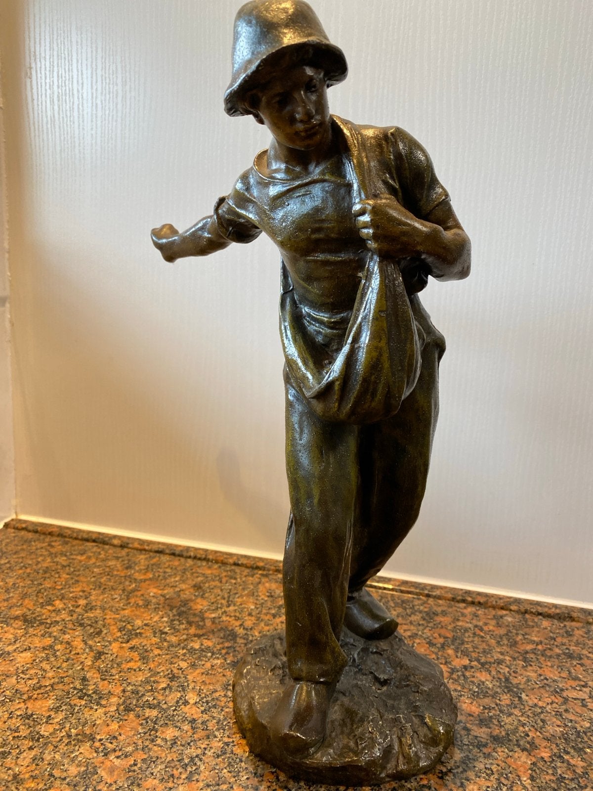 Antiek zamak beeld 'De Zaaier' (Le Semeur) - H. Gauquié, Ophalen, Gepatineerd, 20 - 50 cm, Beeld