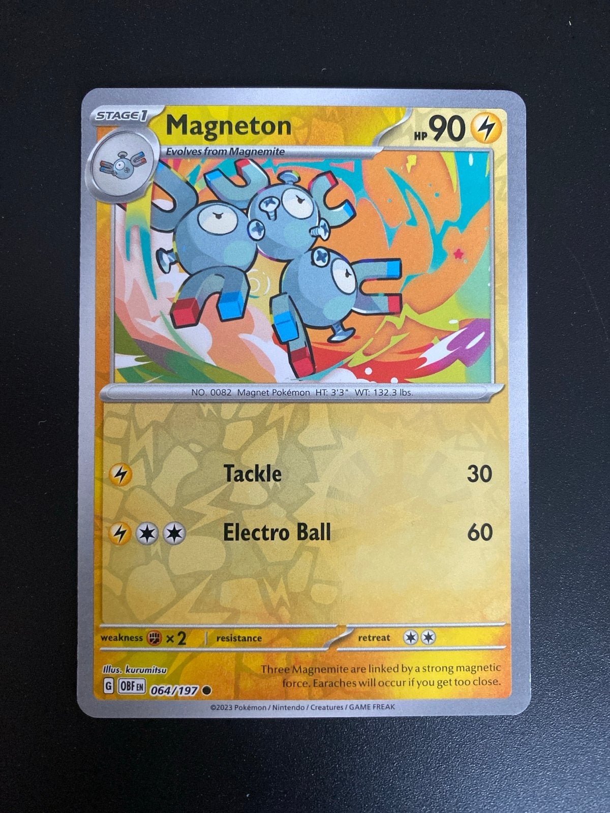Magneton 064/197 Reverse Holo Obsidian Flames, Ophalen of Verzenden, Zo goed als nieuw, Losse kaart, Foil